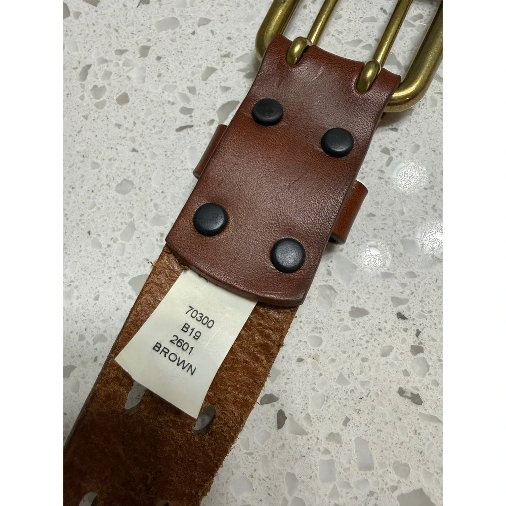Duluth Trading Co Belt Brown EUC Double Prong Solid Brass  Casual Work 34